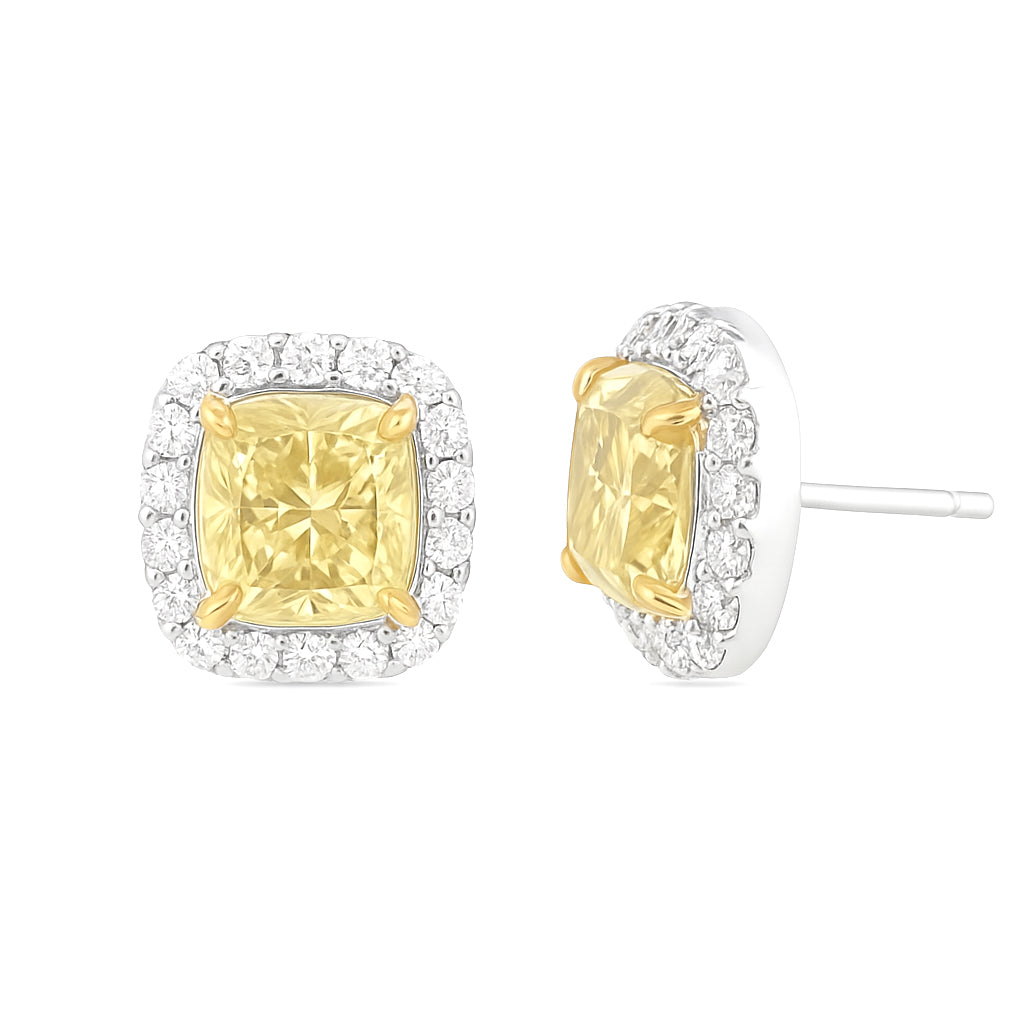 PT900 イエローダイヤモンドイヤリング 1.299ct Fancy Yellow SI2 クッション