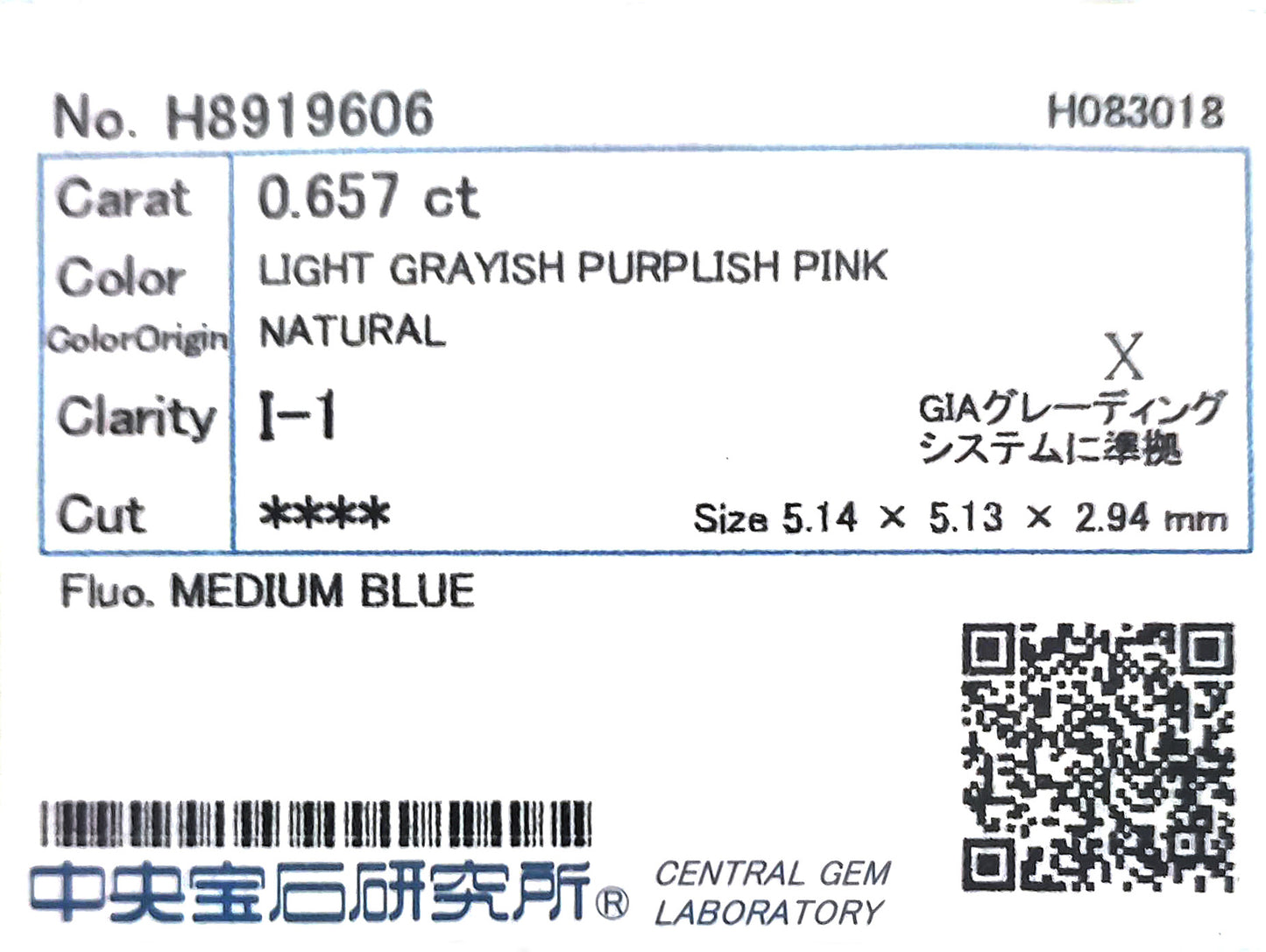 18K ピンクダイヤモンドリング 1.177ct Light Grayish Purplish Pink I1 クッション