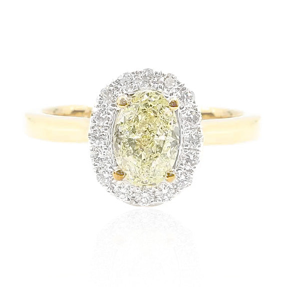 18K イエローダイヤモンドリング 1.547ct Fancy Light Yellow VS2 オーバル