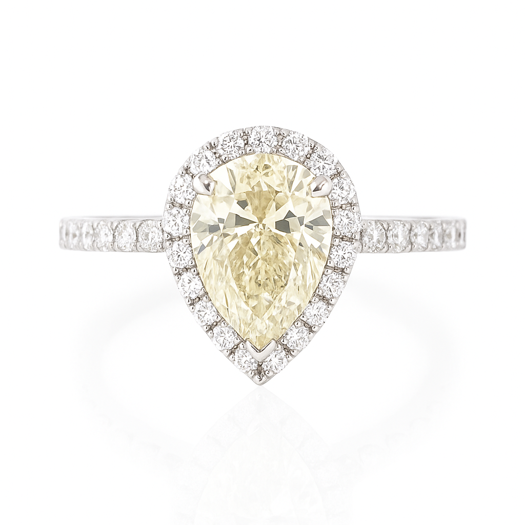 18K Pear-cut Faint Yellow Diamond Ring - 1.824ct