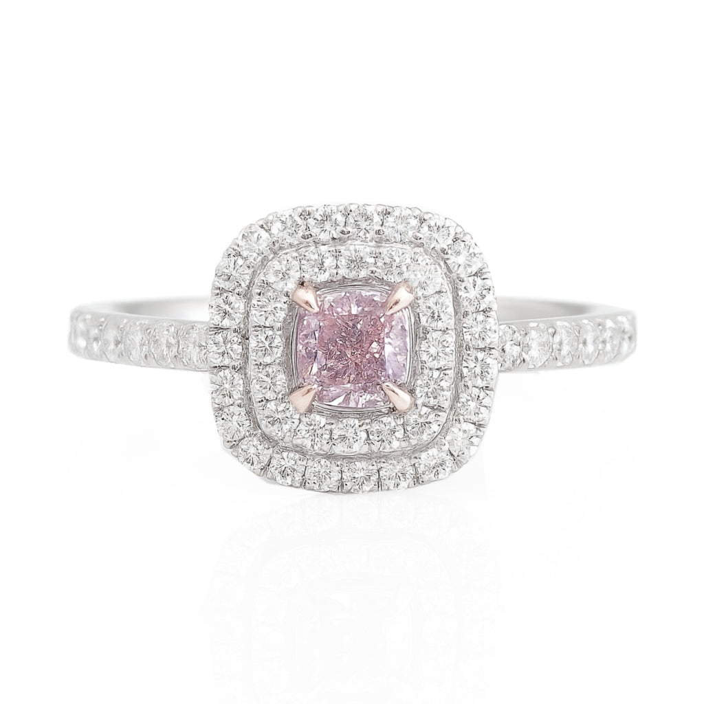 18K ピンクダイヤモンドリング 0.64ct Fancy Purplish Pink クッション