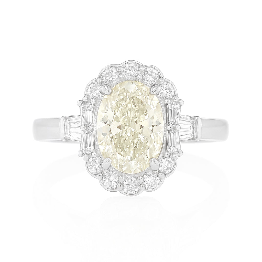 PT900 イエローダイヤモンドリング 1.649ct SI2 Faint Yellow オーバル