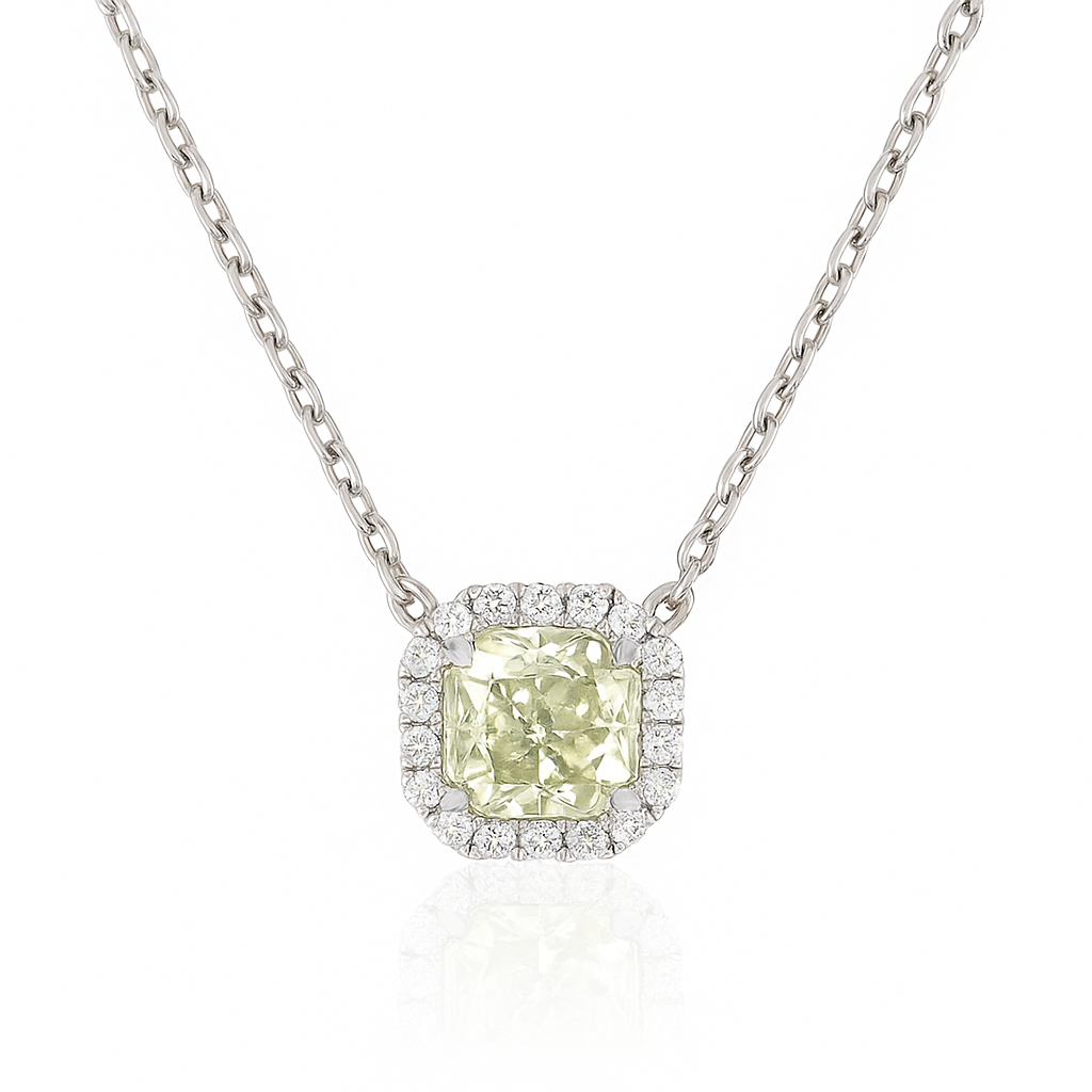 PT850/900 グリーンダイヤモンド ペンダントネックレス 1.248ct Light Yellow Green SI2 ラディアント