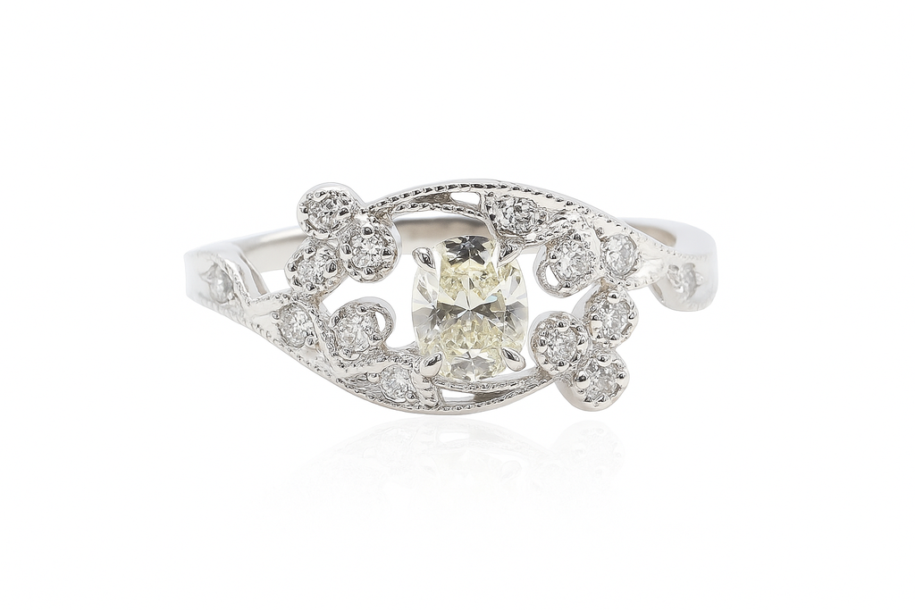 PT900 イエローダイヤモンドリング 0.586ct Faint Yellow VVS2 ラウンド