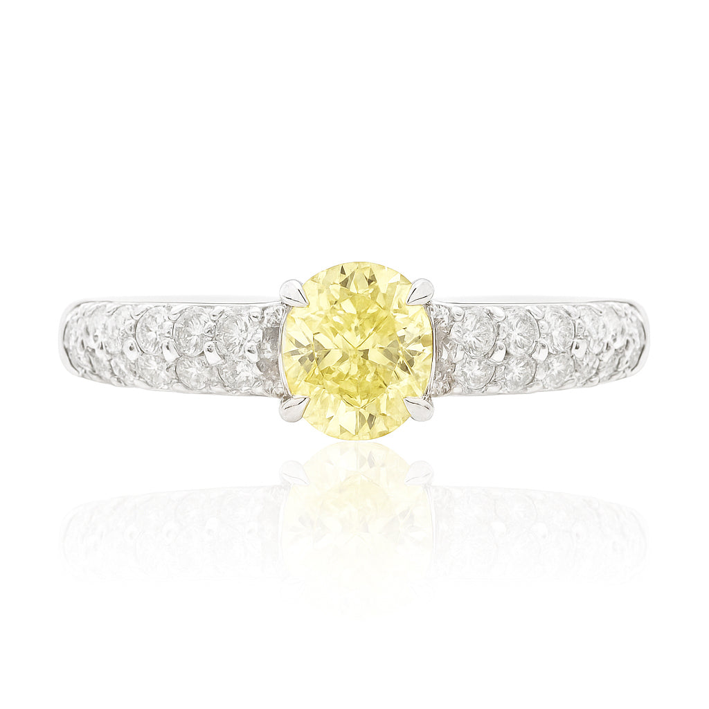 PT900 イエローダイヤモンドリング 0.891ct I1 Fancy Yellow オーバル