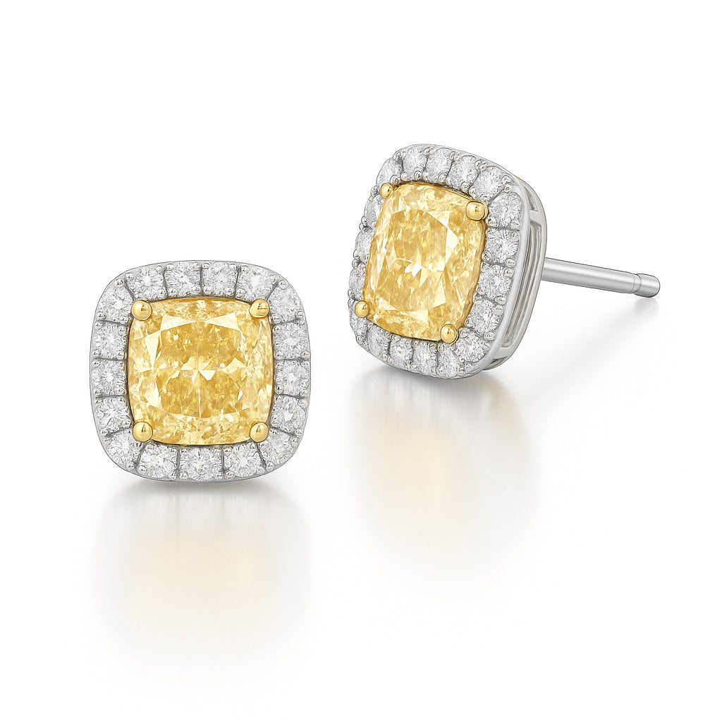 PT900 イエローダイヤモンド イヤリング 1.17ct Fancy Light Yellow VVS1 クッション