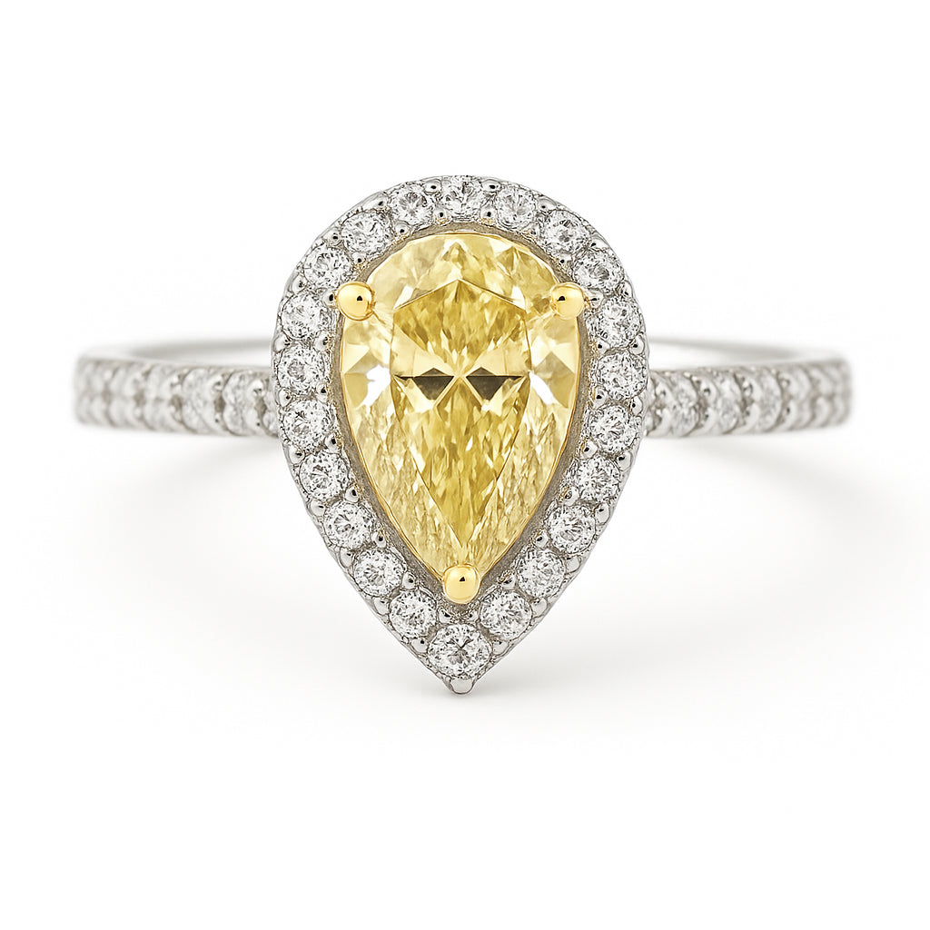 PT900 イエローダイヤモンドリング ペアカット - 1.425ct