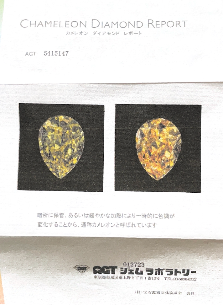カラーダイヤモンドルース鑑定書画像 ペア イエロー SI1 0.697ct 詳細 2