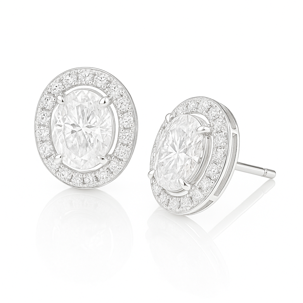 18K ダイヤモンドイヤリング オーバル - 1.071ct