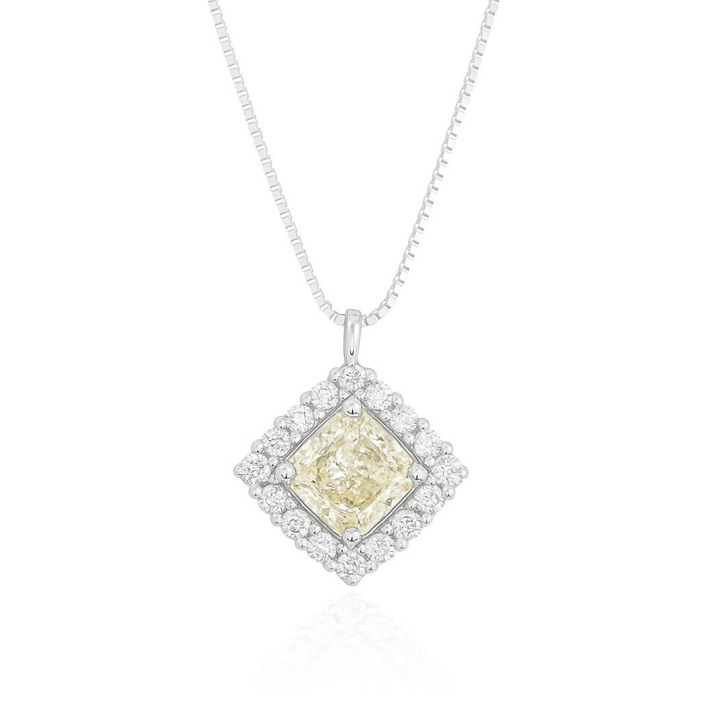 PT850/900 クッション フェイントイエロー ダイヤモンドペンダントネックレス 1.023ct