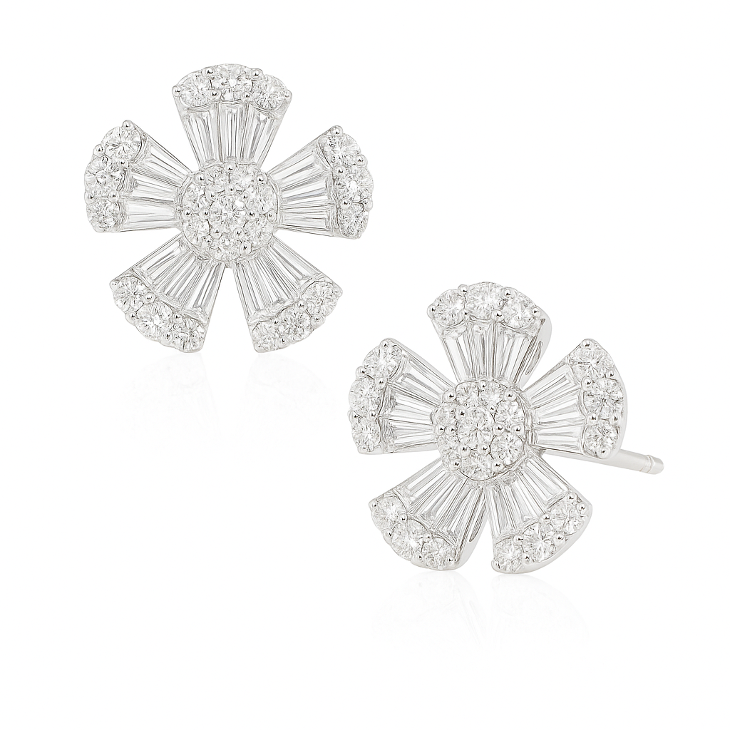 18K 花柄 ダイヤモンドイヤリング - 1.24ct