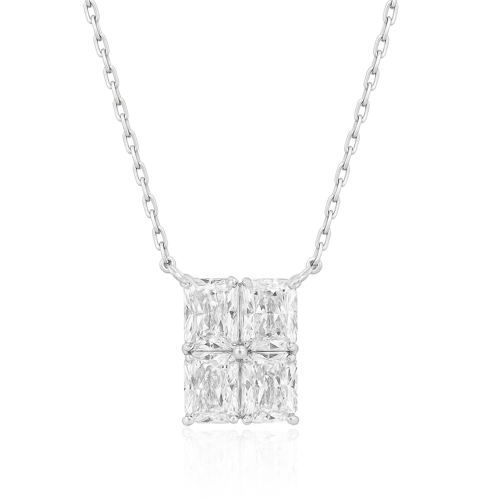 Radiant Diamond Illusion Necklace – 4-Stone Cluster Design