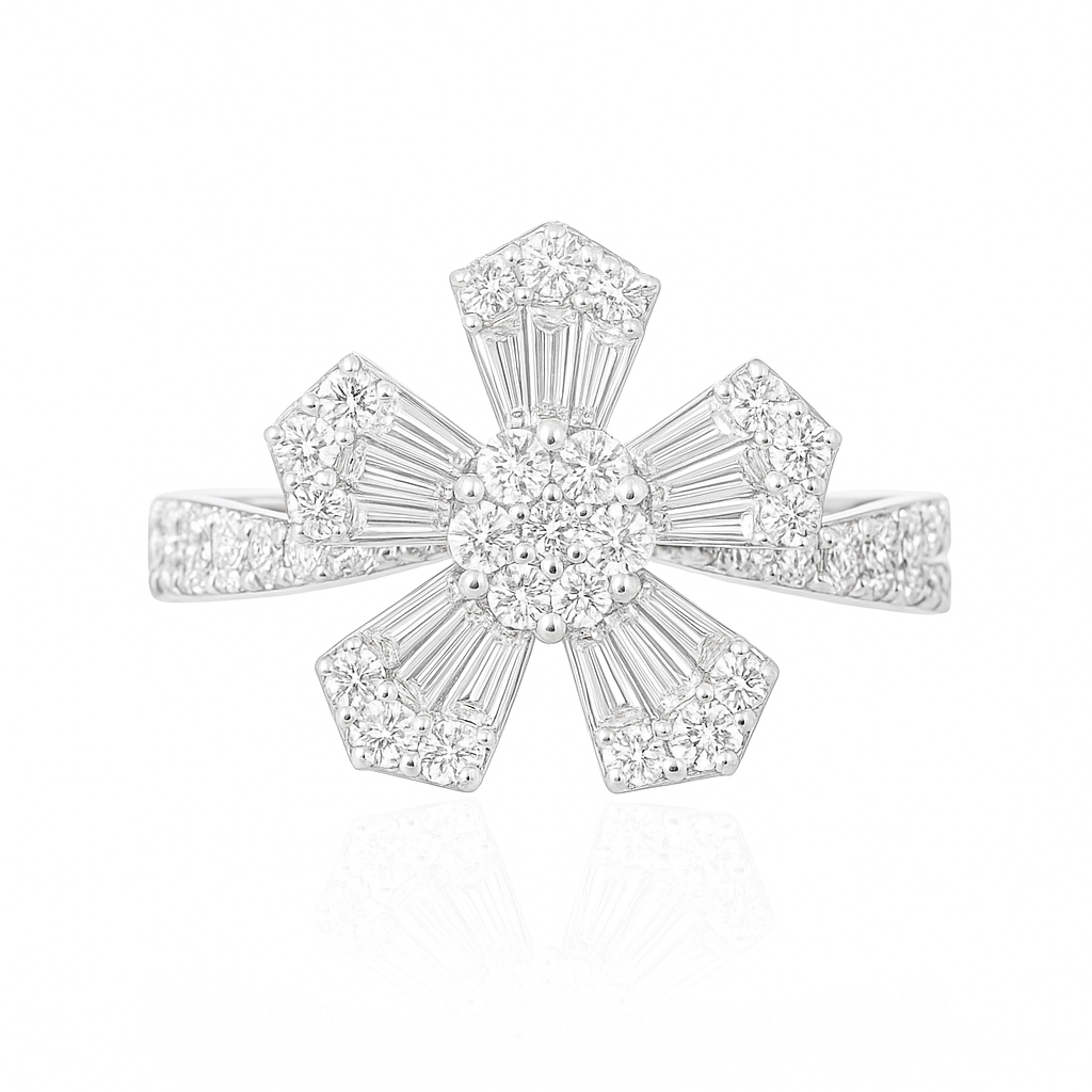18K 花柄 ダイヤモンドリング 0.73ct VS+ G+ 画像