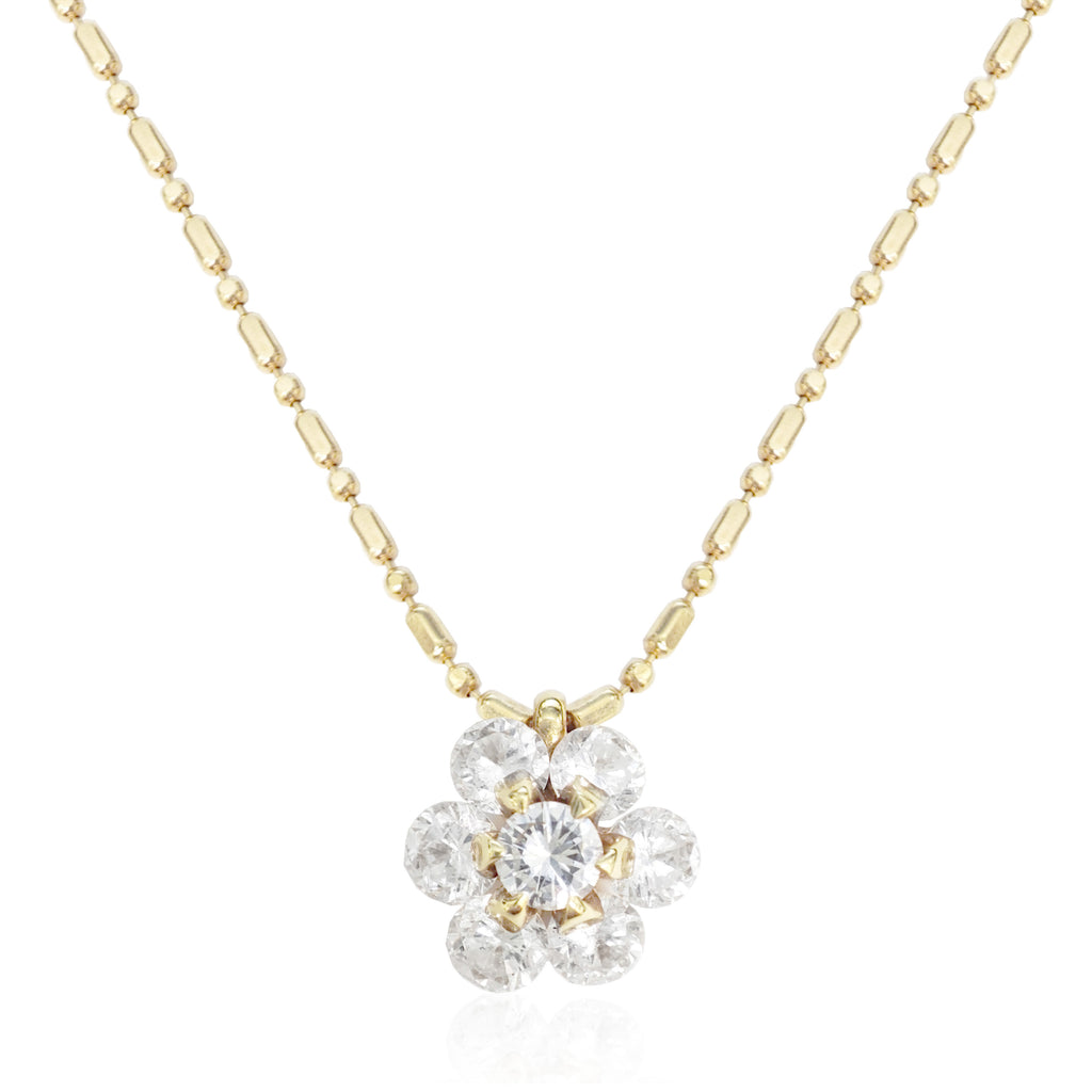 K18 花柄 ラウンドダイヤモンドペンダントネックレスクラスター 1ct