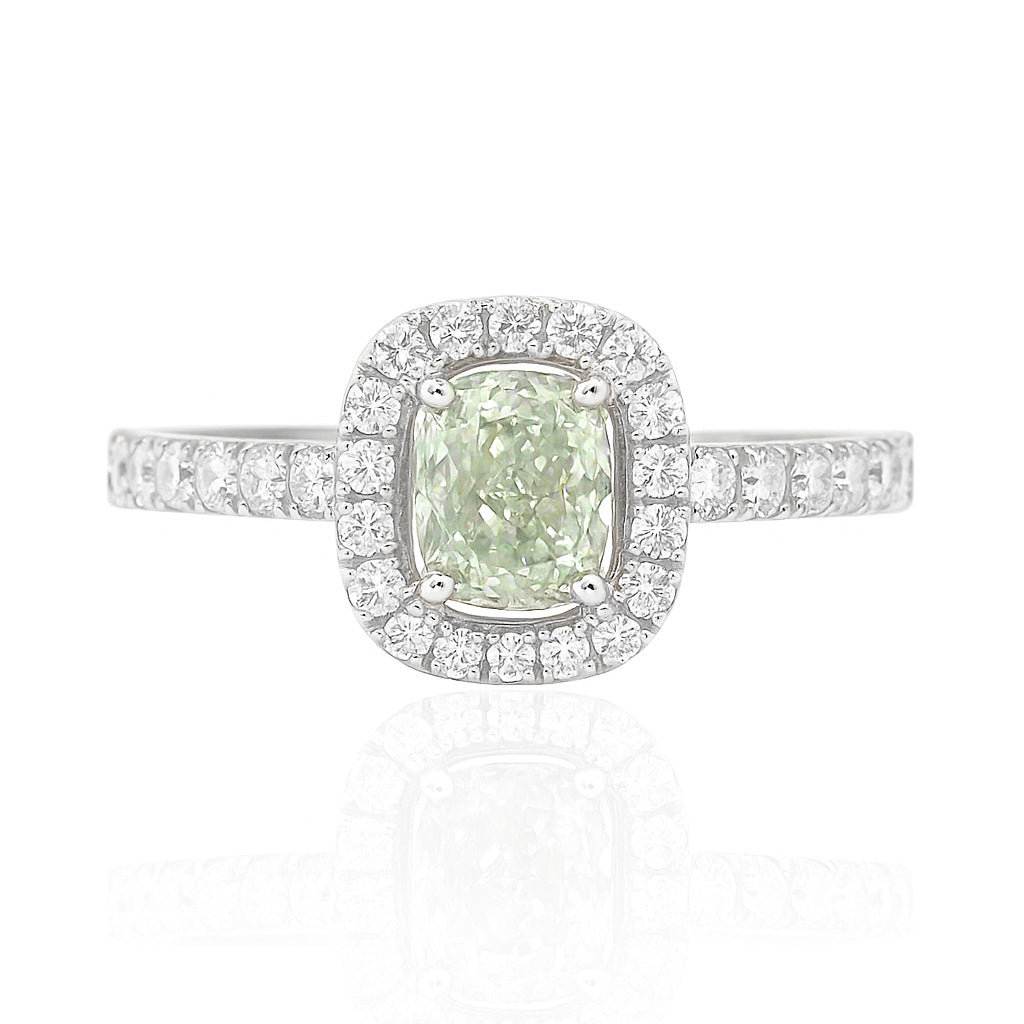 Mael Cushion Very Light Green Diamond Ring - 0.8ct