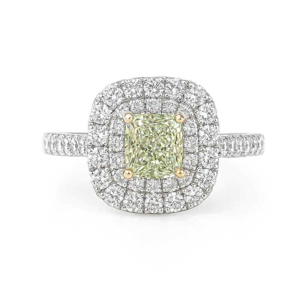 グリーンダイアモンドリング クッション 1.317ct VS2 画像