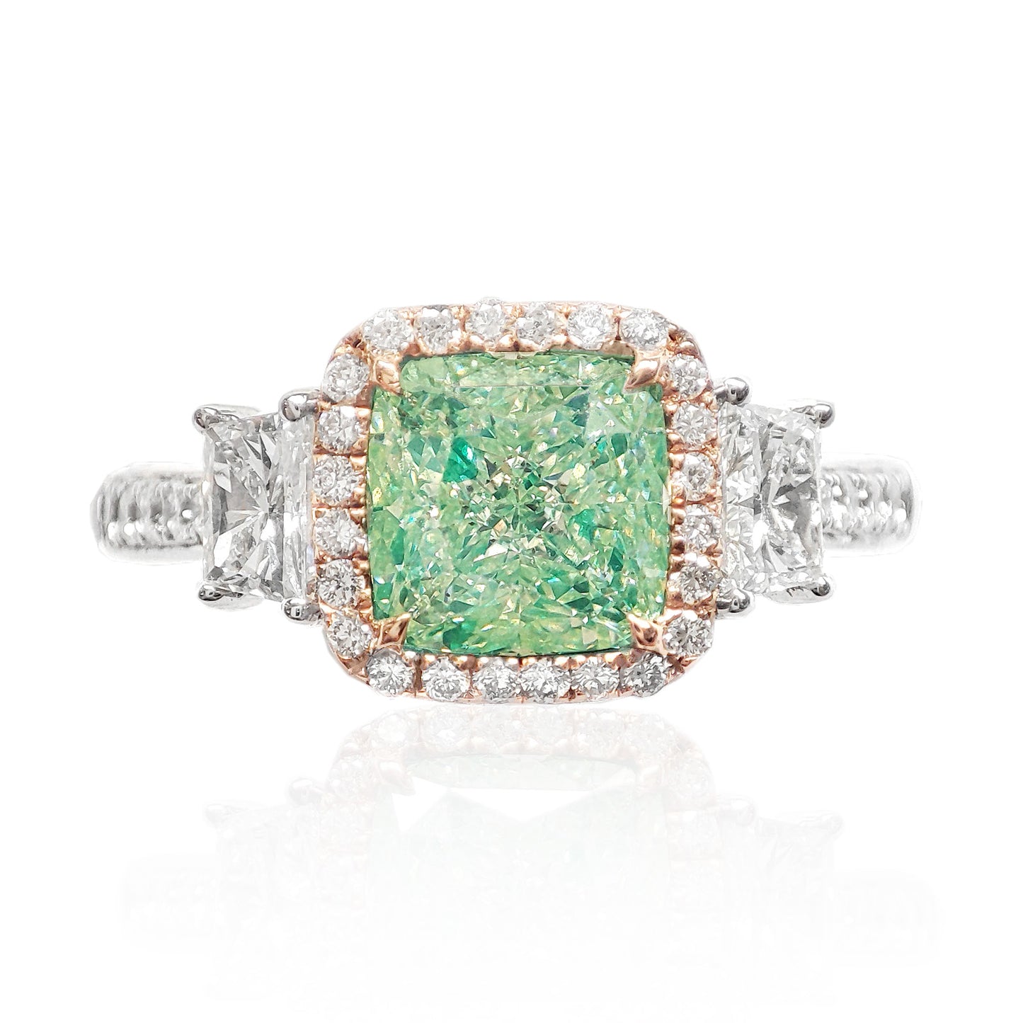 グリーンダイアモンドリング クッション 1.53ct VVS2 画像