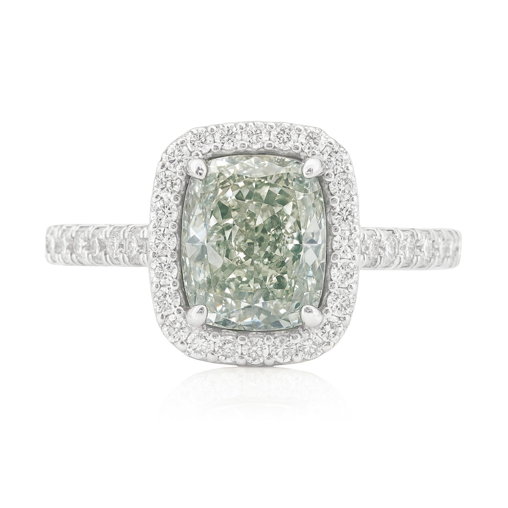 PT900 グリーンダイヤモンドリング 2.456ct Faint Green SI1 クッション