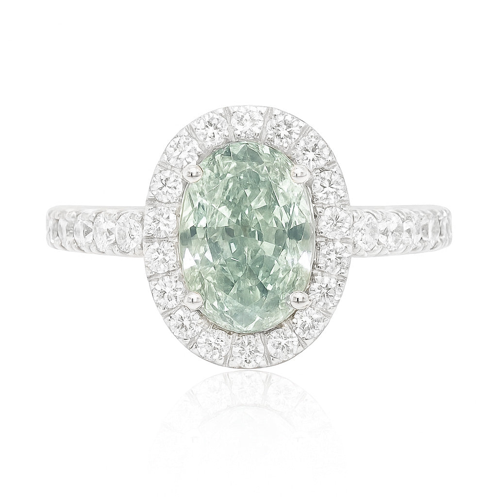 PT900 グリーンダイヤモンドリング 1.59ct Light Green オーバル