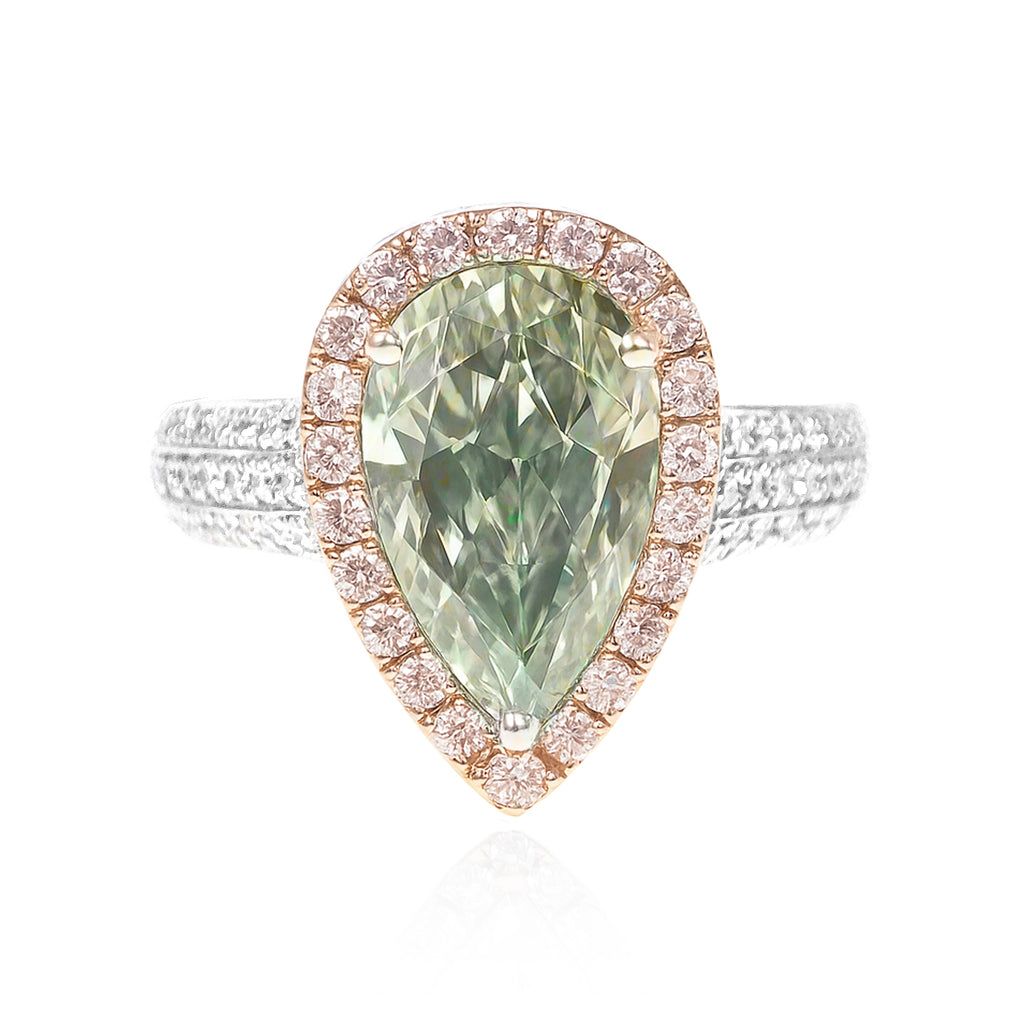 18K グリーンダイヤモンドリング 2.63ct Light Greenish Yellow SI2 ペア