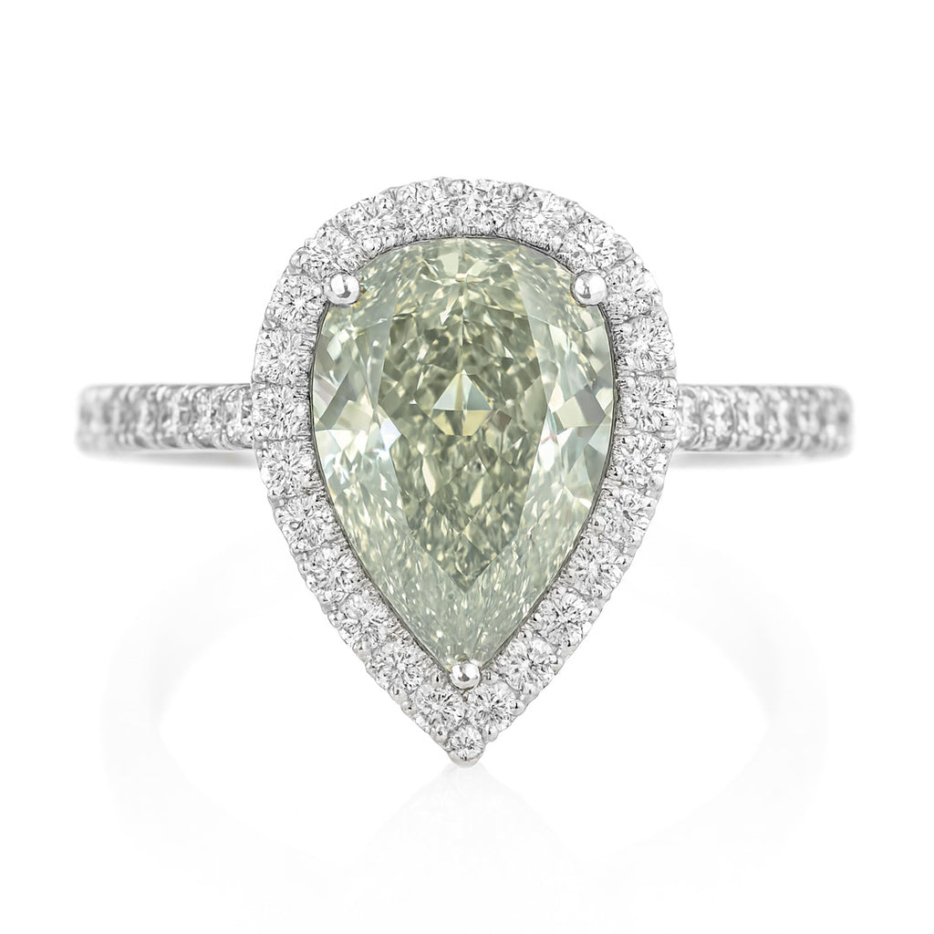 PT900 グリーンダイヤモンドリング 3.86ct Light Greenish Yellow VS2 ペア