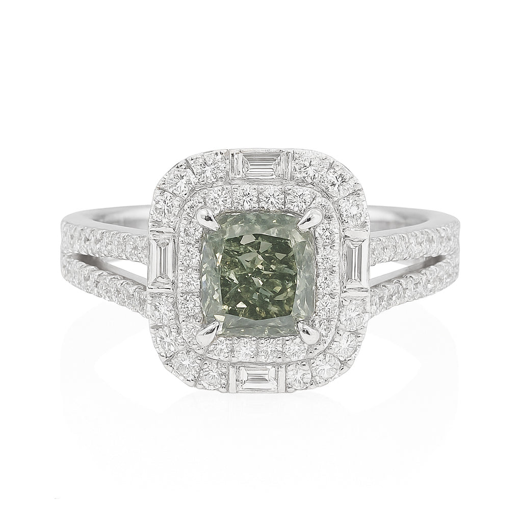 PT900 グリーンダイヤモンド リング 1.809ct Fancy Light Gray Green SI2 ラディアント