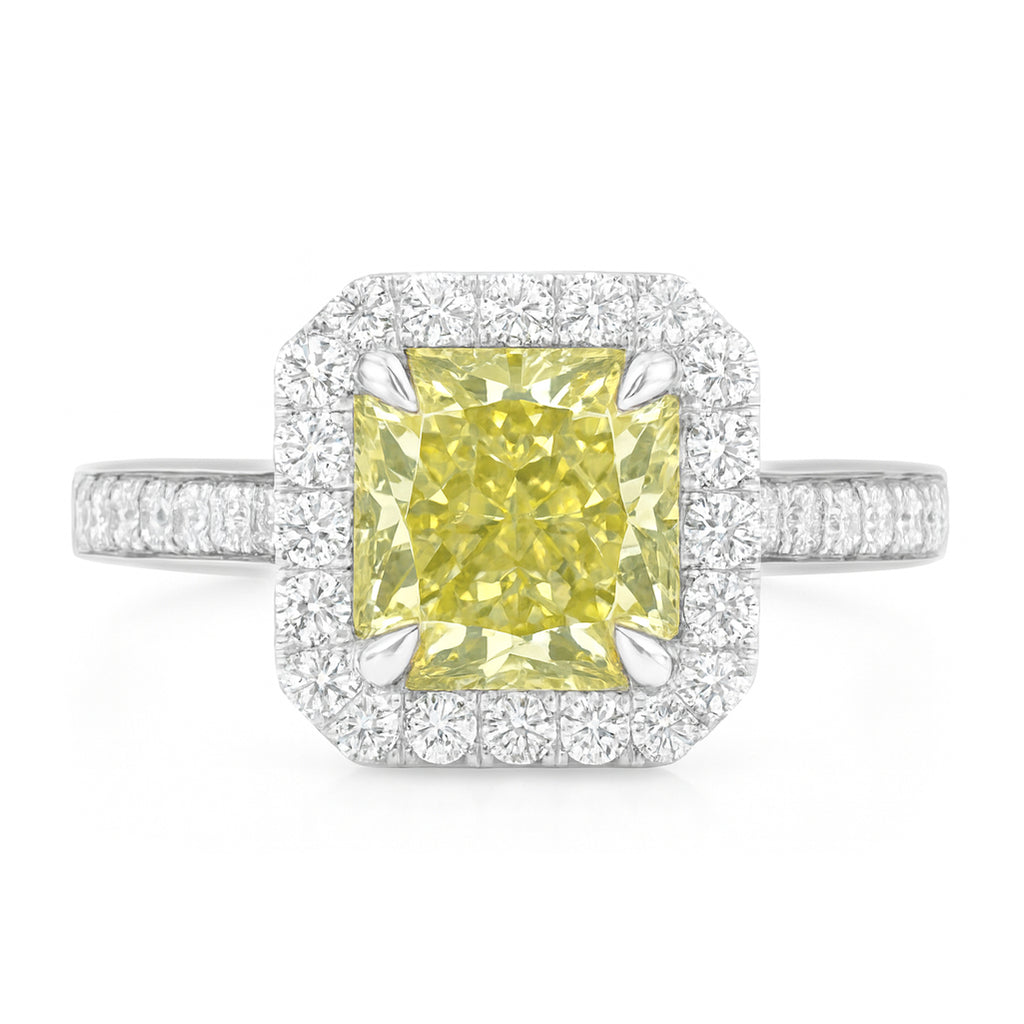 AU750 グリーンダイヤモンド リング 2.089ct Fancy Greenish Yellow VS2 ラディアント