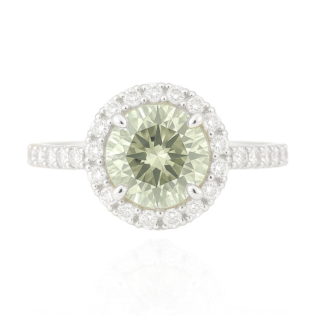 AU750 グリーンダイヤモンドリング 1.338ct Light Greenish Yellow SI1 ラウンド