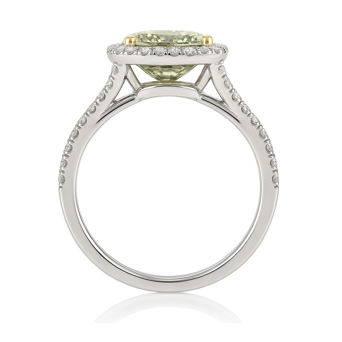 グリーンダイヤモンドリング クッション 2.373ct SI2 裏画像