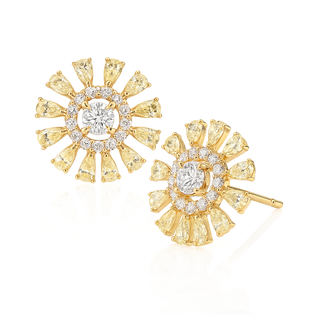 18K フラワーダイヤモンド イヤリング 1ct ラウンド・ペア