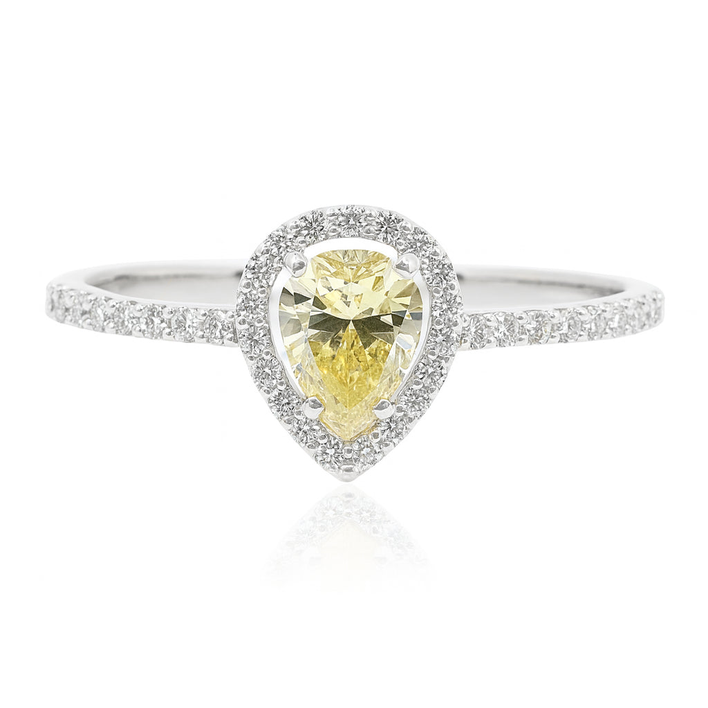 18K Pear-cut Fancy Yellow Diamond Ring - 0.529ct
