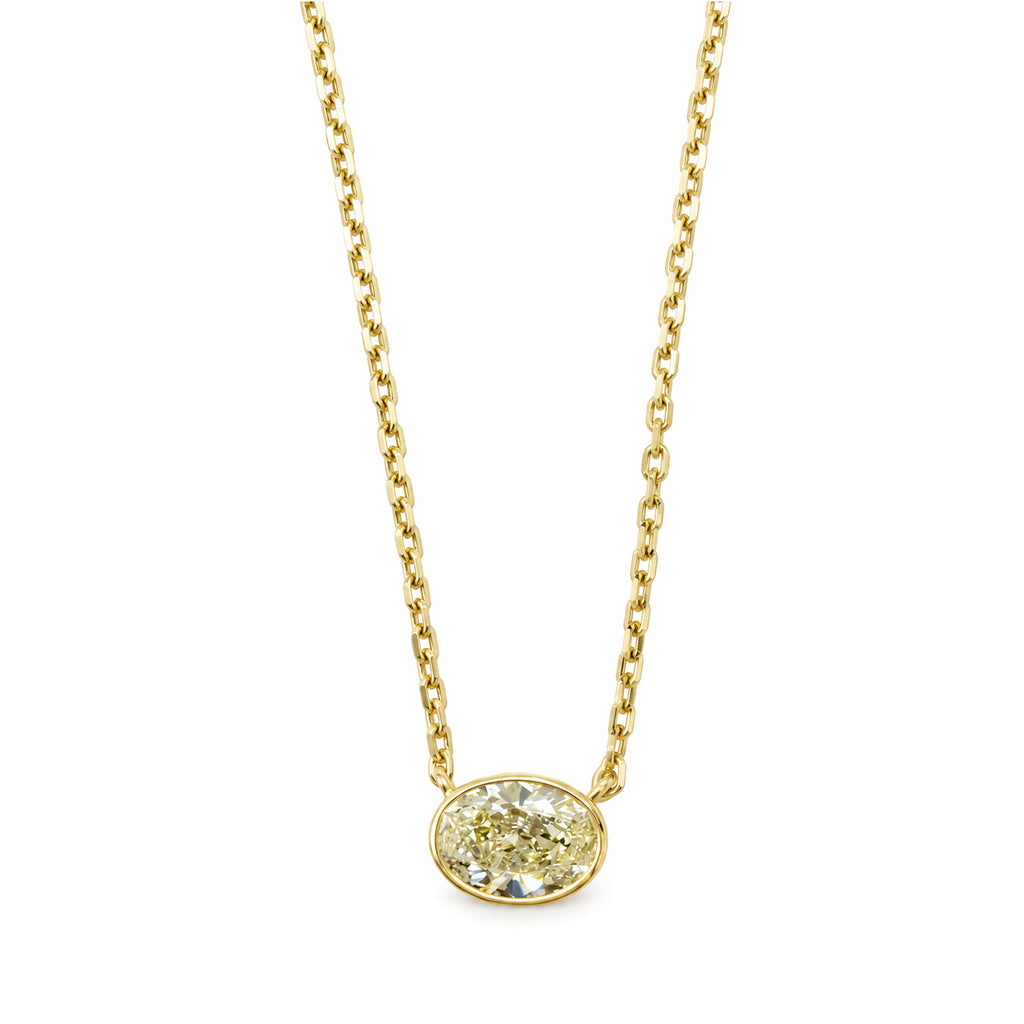 18K Yellow Gold Natural Diamond Necklace M Color 0.865ct Oval Cut