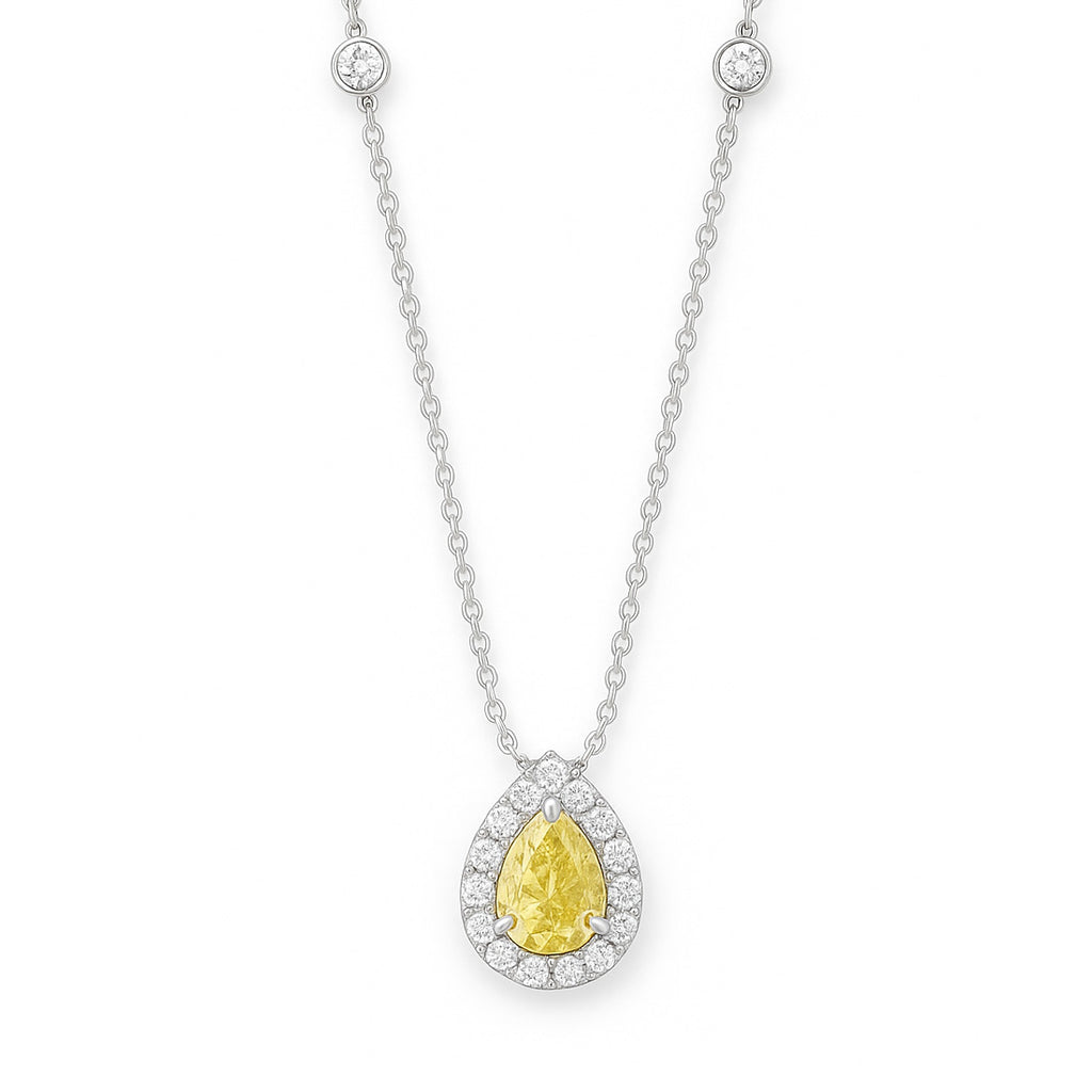 18K イエローダイヤモンド ペンダントネックレス ペアカット - 0.857ct Fancy Intense Yellow SI2