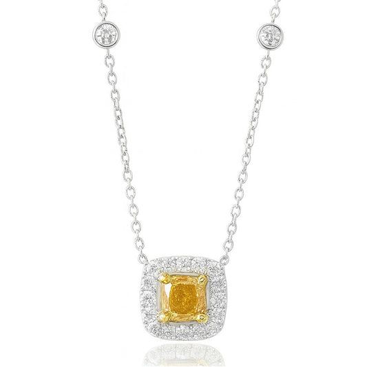 天然ダイヤモンドネックレス ファンシービビッドオレンジイエロー クッション SI1 0.723ct 画像