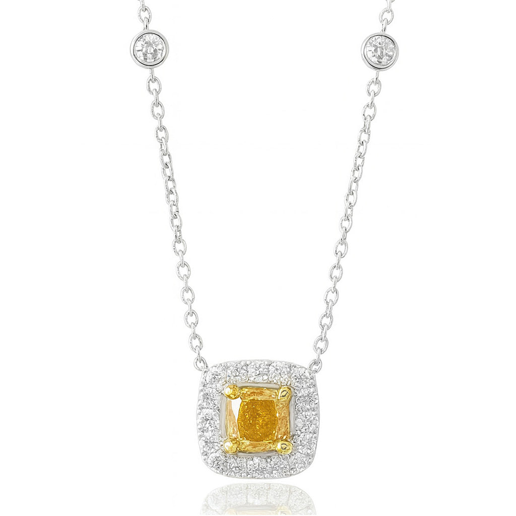 18K イエローダイヤモンド ペンダントネックレス 0.723ct Fancy Vivid Orange Yellow SI1 クッション