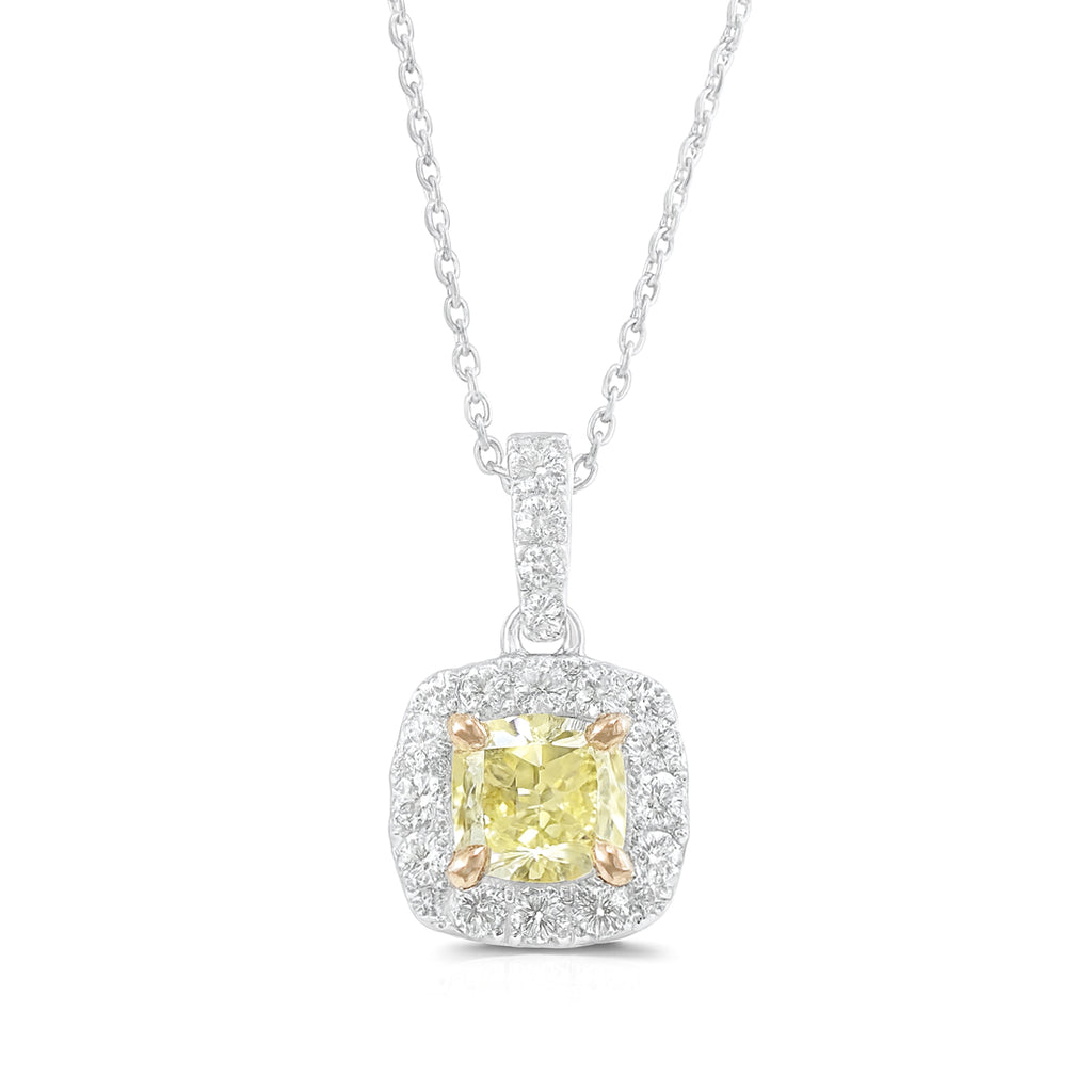 18K イエローダイヤモンド ペンダントネックレス 1.195ct Fancy Yellow VS2 クッション