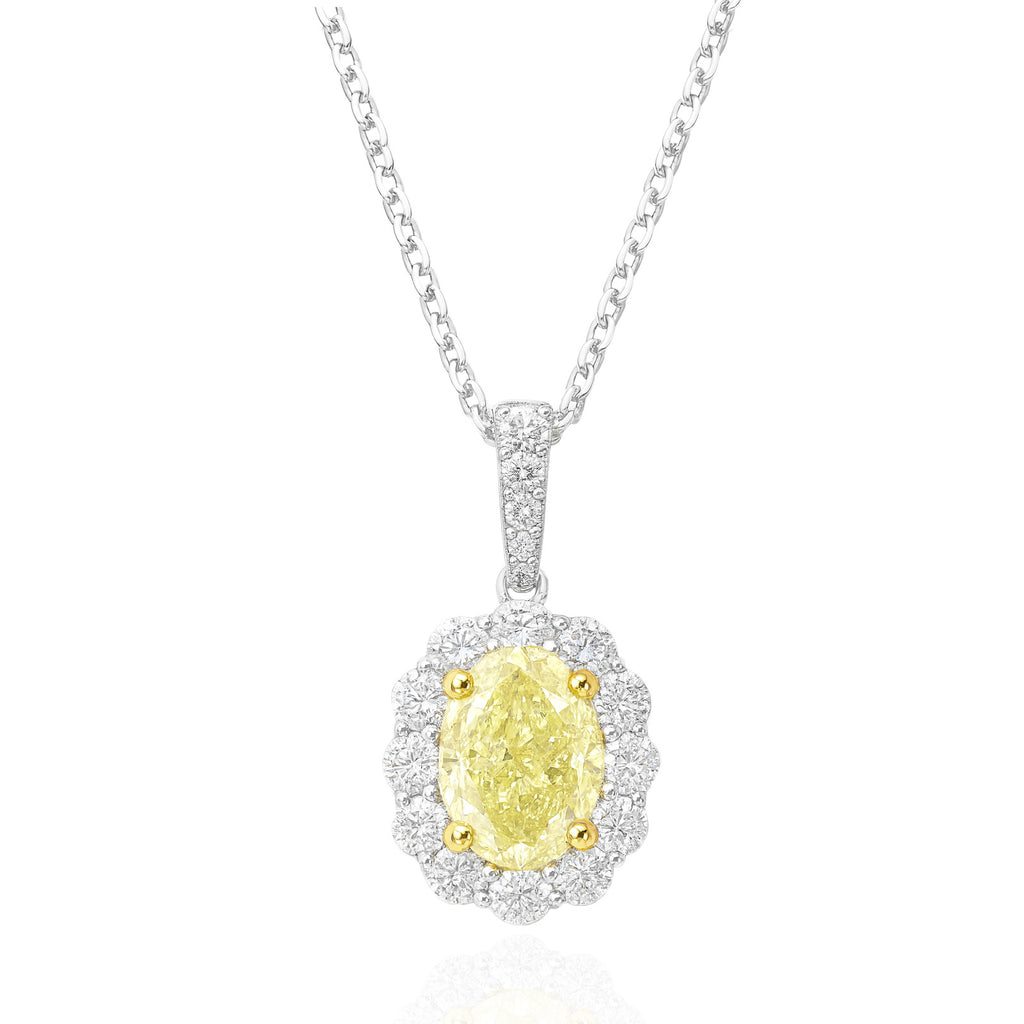 18K イエローダイヤモンドペンダント オーバルカット Fancy Intense Yellow - 1.374ct
