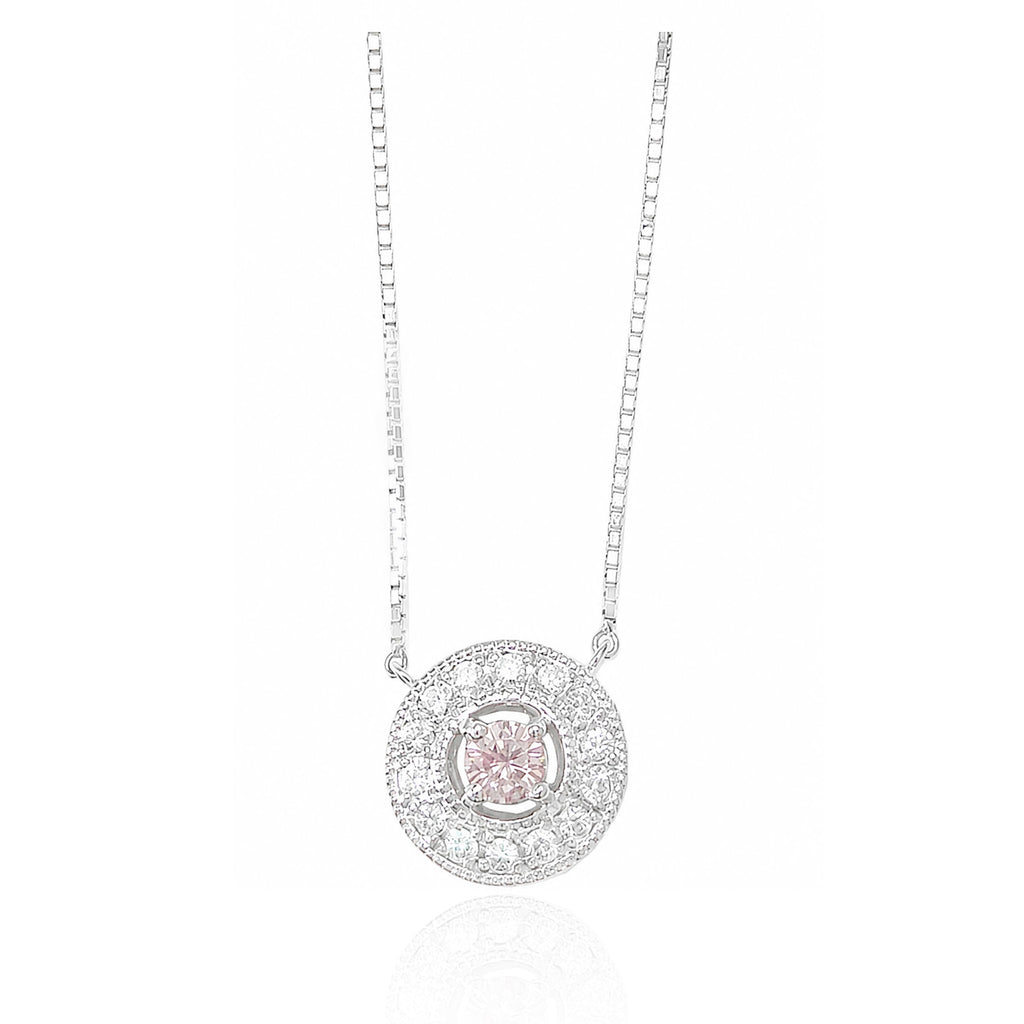 PT850/PT900 ファンシー パープリッシュピンク 天然ダイヤモンドネックレス 0.391ct ラウンドカット