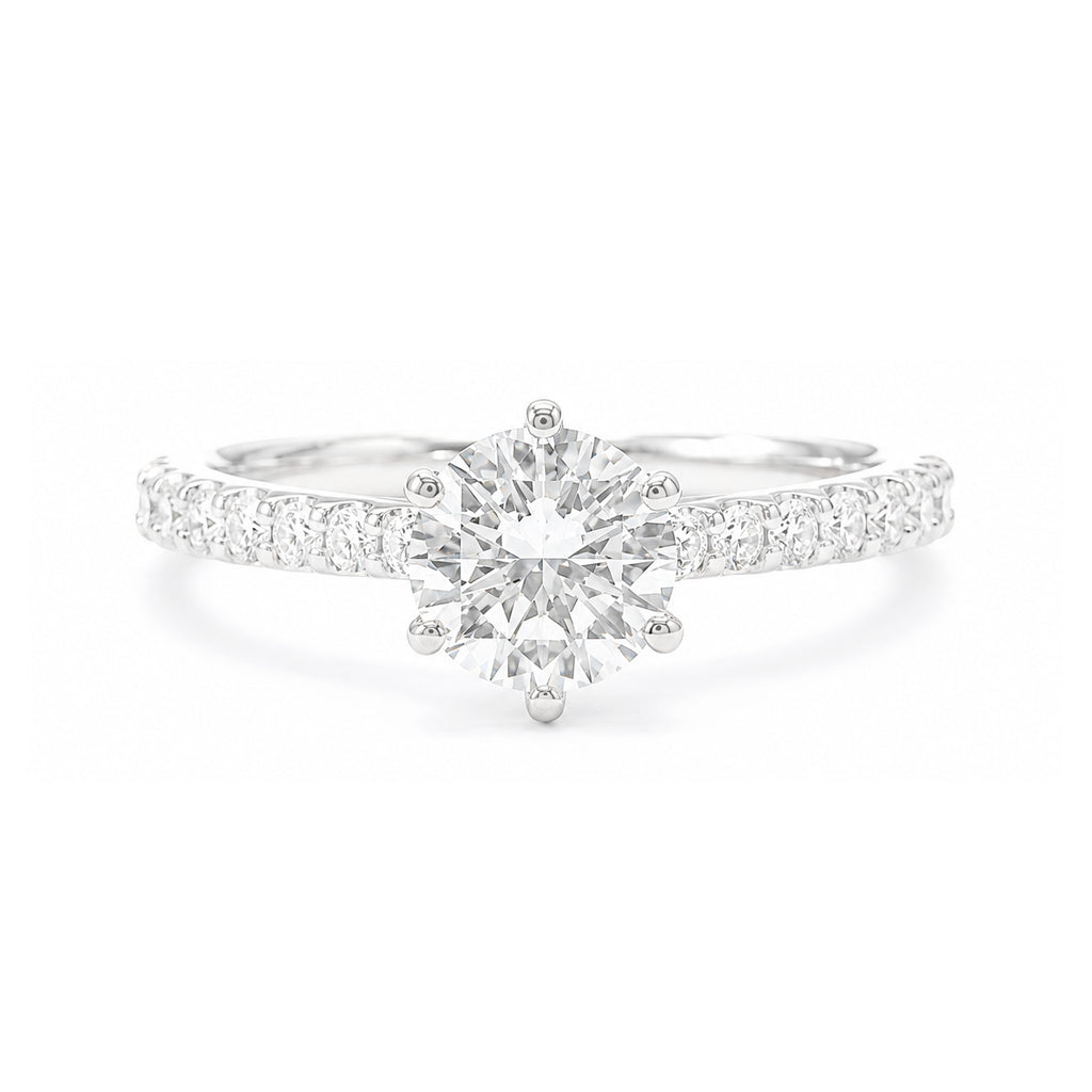 18KWG ほぼ無色I 天然ダイヤモンドリング 1.062ct ラウンドカット