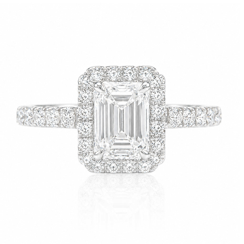 18KWG 無色D 天然ダイヤモンドリング 1.073ct エメラルドカット