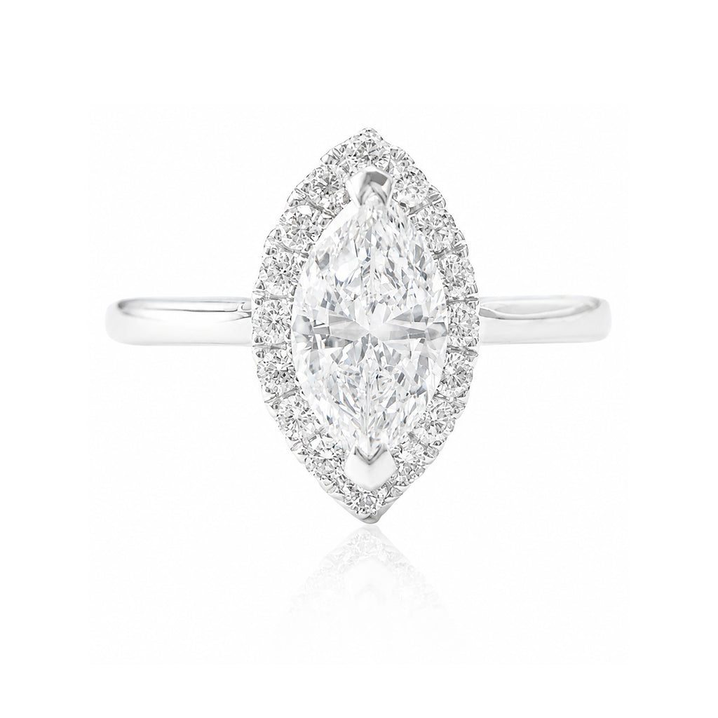 18KWG 無色D 天然ダイヤモンドリング 1.099ct マーキスカット