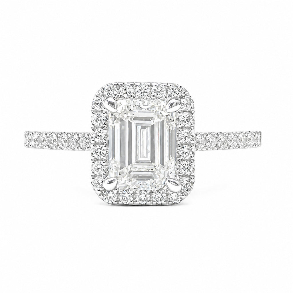18KWG ほぼ無色H 天然ダイヤモンドリング 1.429ct エメラルドカット