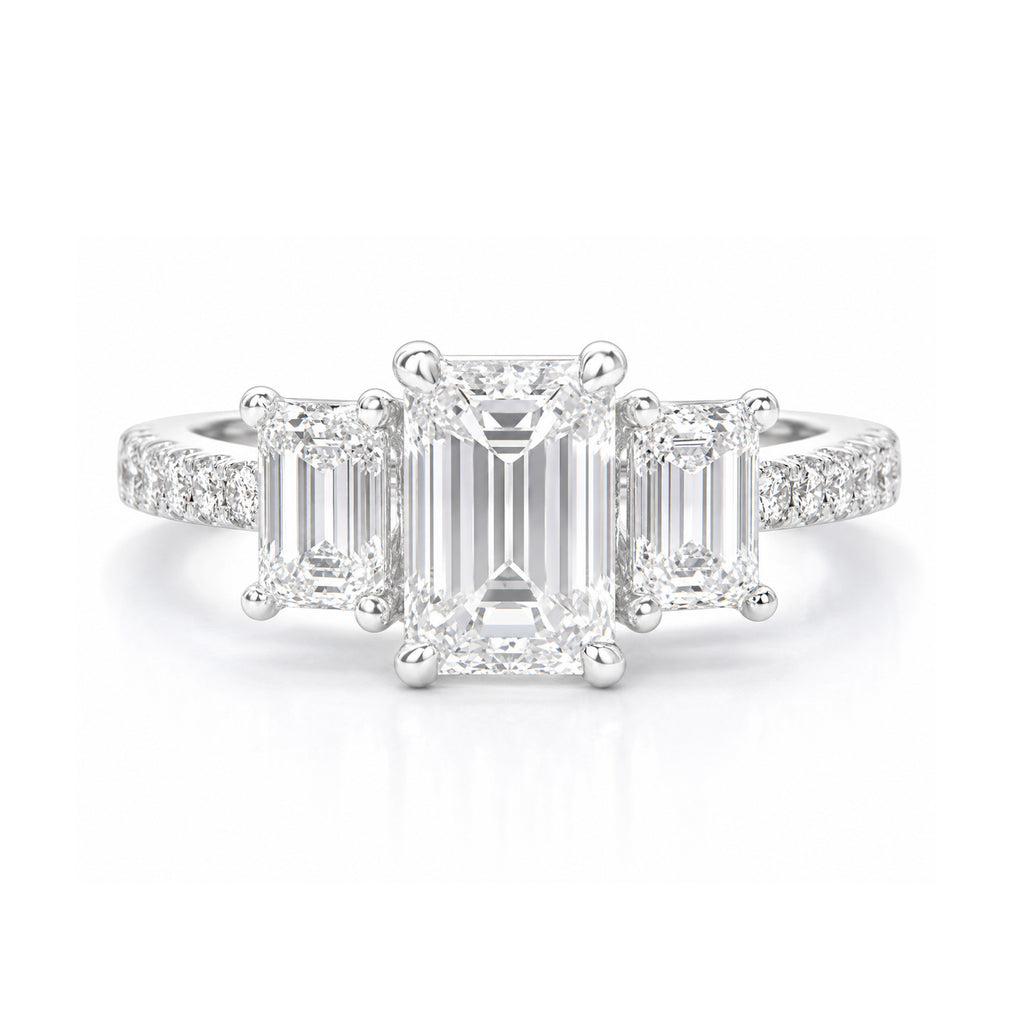 18KWG ほぼ無色J 天然ダイヤモンドリング 1.765ct エメラルドカット