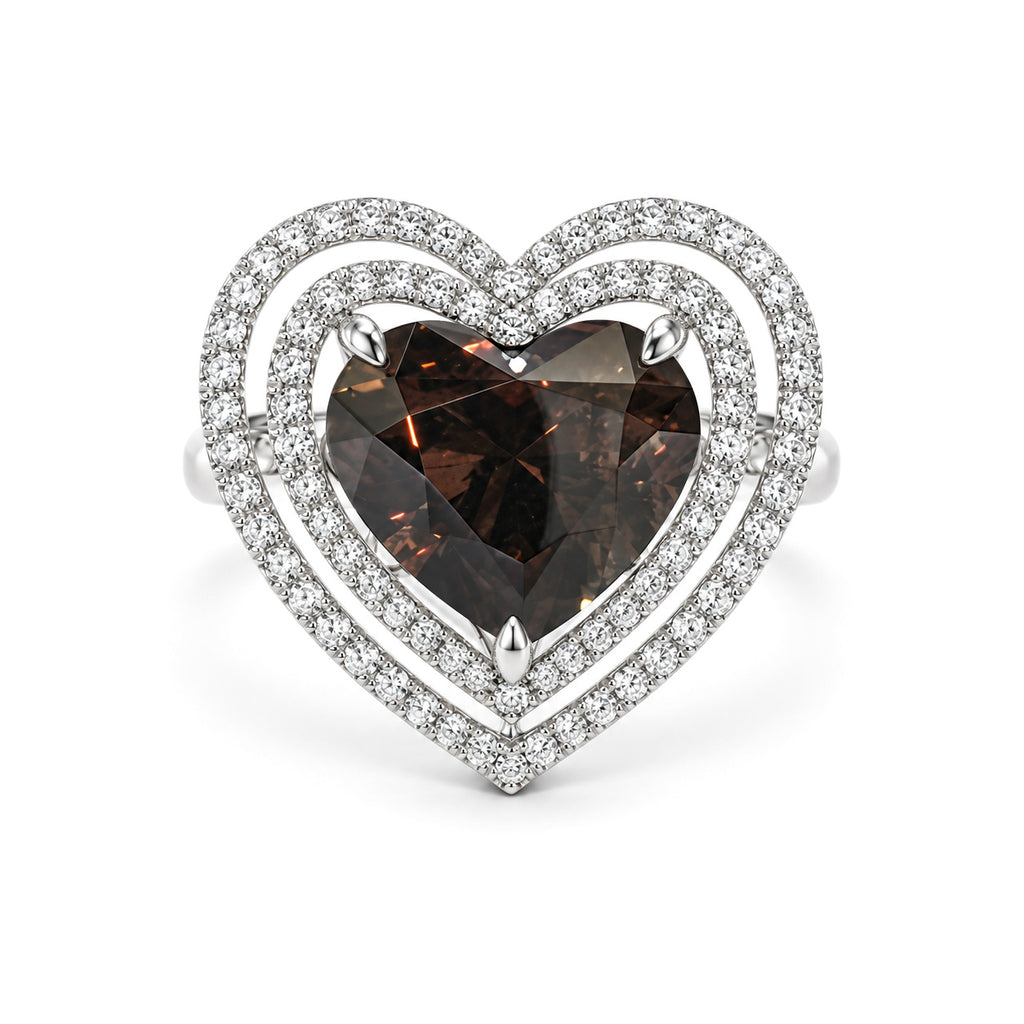 18KWG ファンシーダーク ブラウン 天然ダイヤモンドリング 5.985ct ハートカット