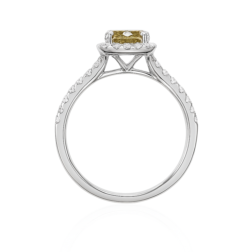 天然ダイヤモンドリング Dark Brownish Green Yellow 0.953ct VS2 Cushion 横画像