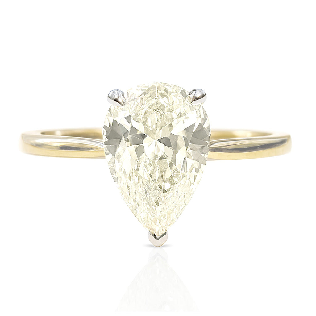 18K Pear Faint Yellow Diamond Ring - 1.44ct