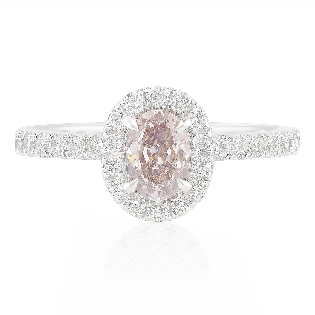 18K ピンクダイヤモンドリング 0.787ct Fancy Brownish Purplish Pink I1 オーバル