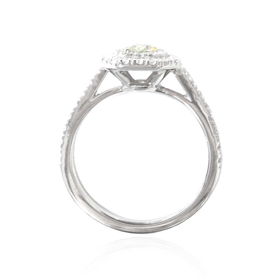 天然ダイヤモンドリング Fancy Light Green Yellow 0.771ct SI2 Radiant 横画像