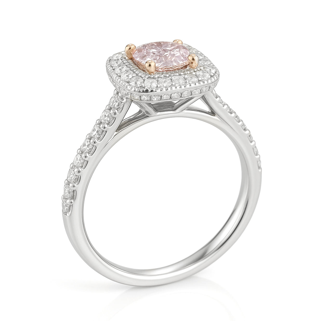 天然ダイヤモンドリング Fancy Purplish Pink 0.64ct Cushion 横画像