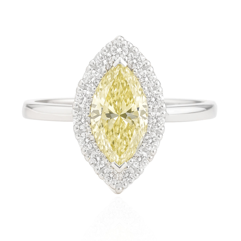 18K イエローダイヤモンドリング 0.844ct Fancy Yellow SI2 マーキス